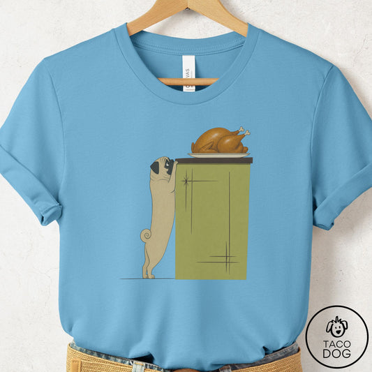 Pug Turkey T-Shirt Ocean Blue Taco-Dog