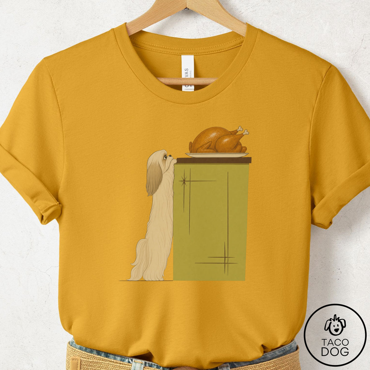Shih Tzu Turkey T-Shirt Mustard Taco-Dog