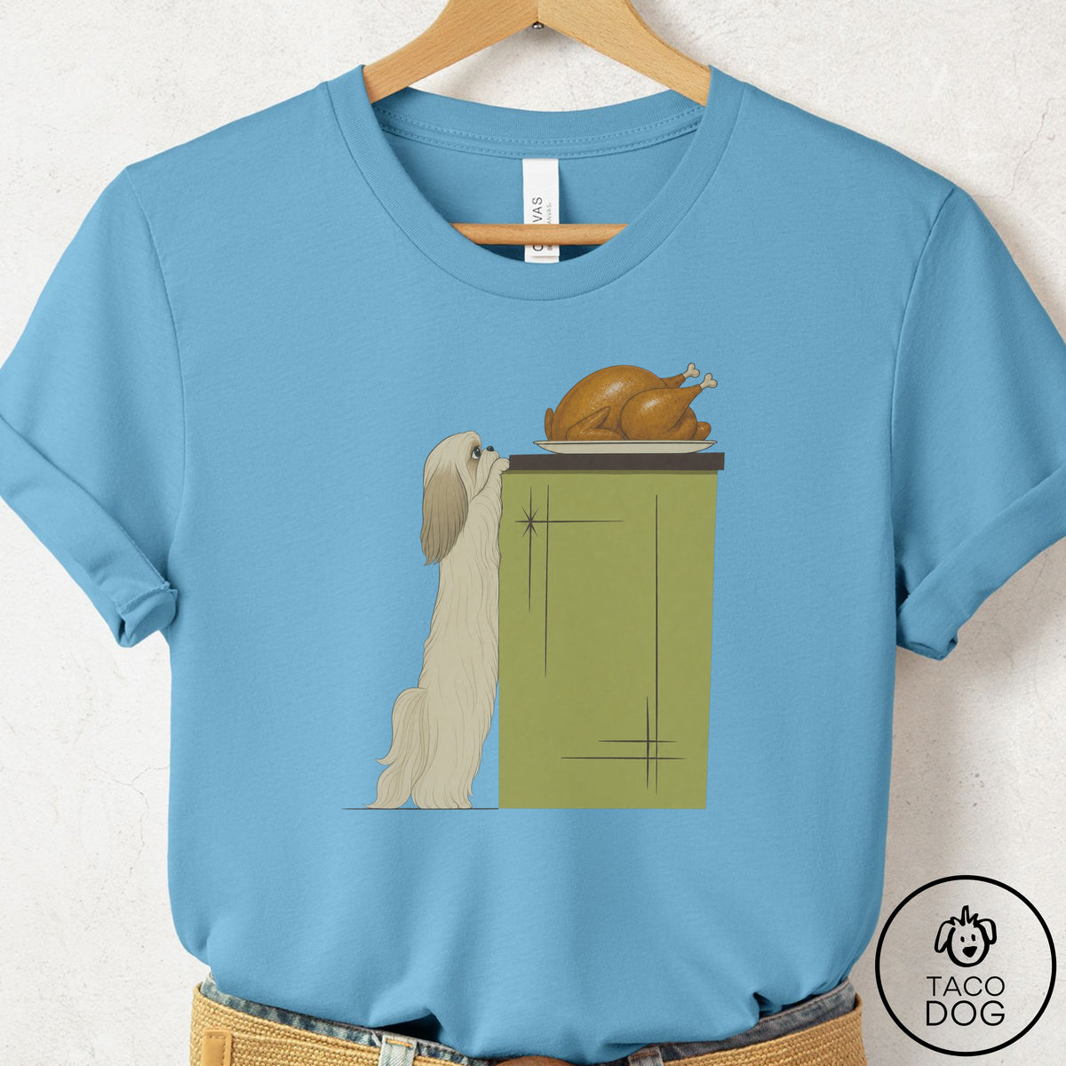 Shih Tzu Turkey T-Shirt Ocean Blue Taco-Dog