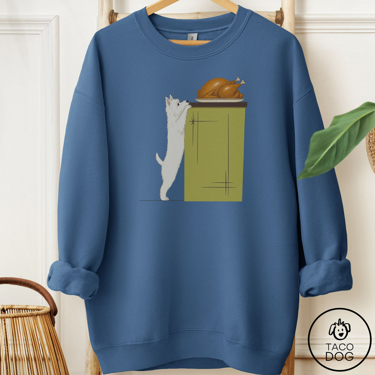Westie Turkey Sweatshirt Indigo Blue Taco-Dog