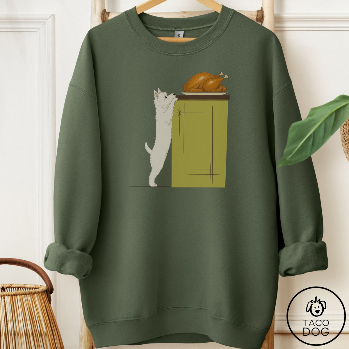 Westie Turkey Sweatshirt Military Green Taco-Dog