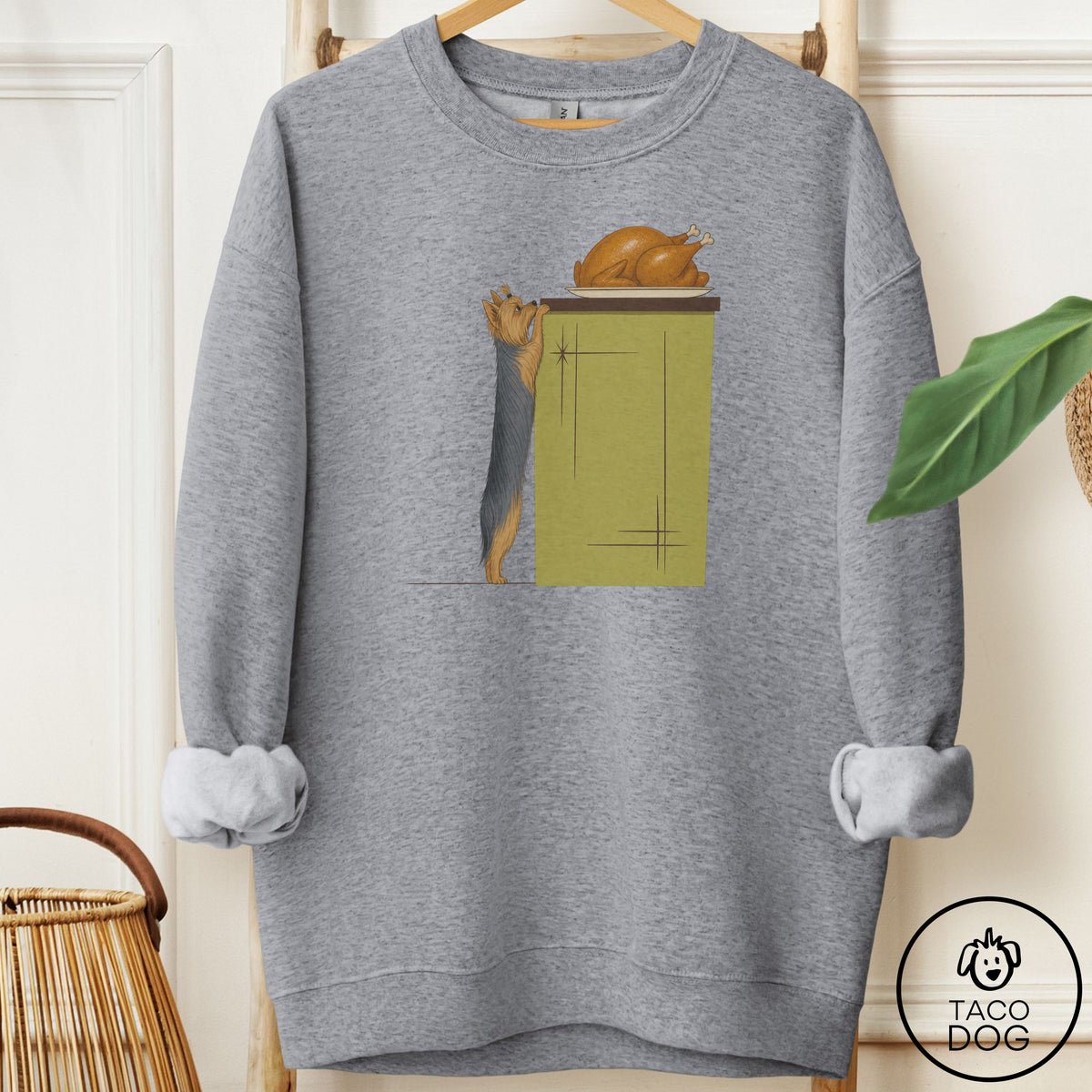Yorkshire Terrier Yorkie Turkey Sweatshirt Graphite Heather Taco-Dog