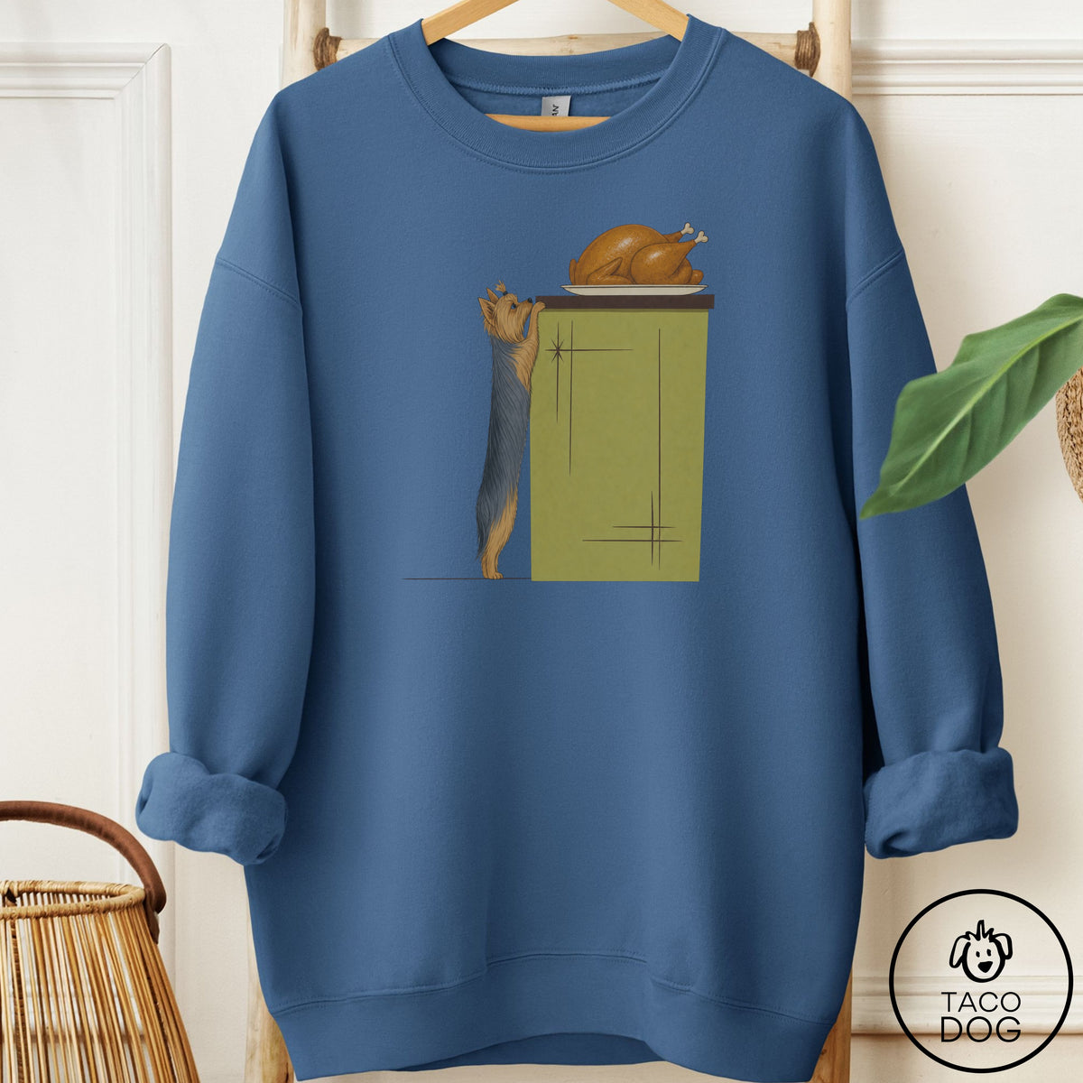Yorkshire Terrier Yorkie Turkey Sweatshirt Indigo Blue Taco-Dog