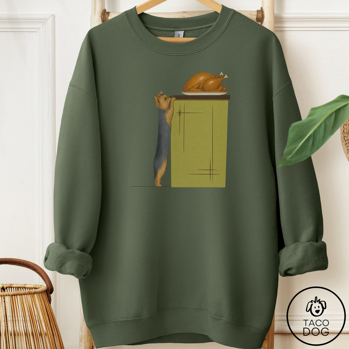 Yorkshire Terrier Yorkie Turkey Sweatshirt Military Green Taco-Dog