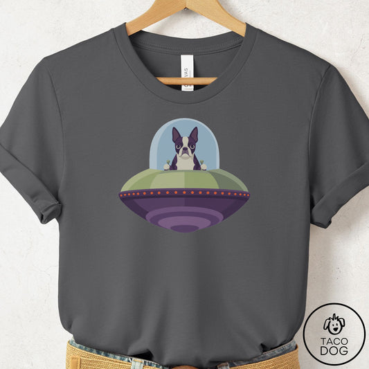 Boston Terrier UFO Commute T-Shirt Asphalt Taco-Dog