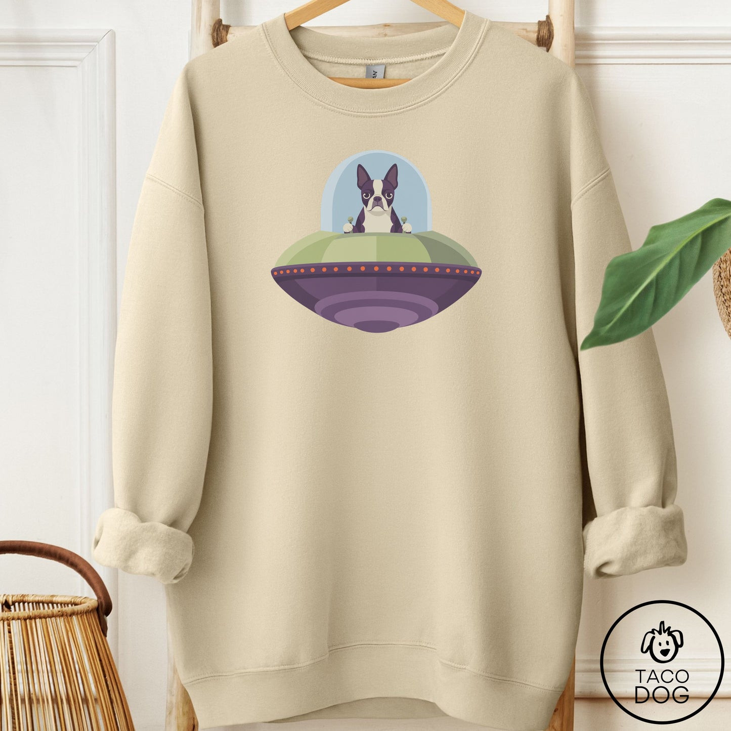 Boston Terrier UFO Commute Sweatshirt Sand Taco-Dog