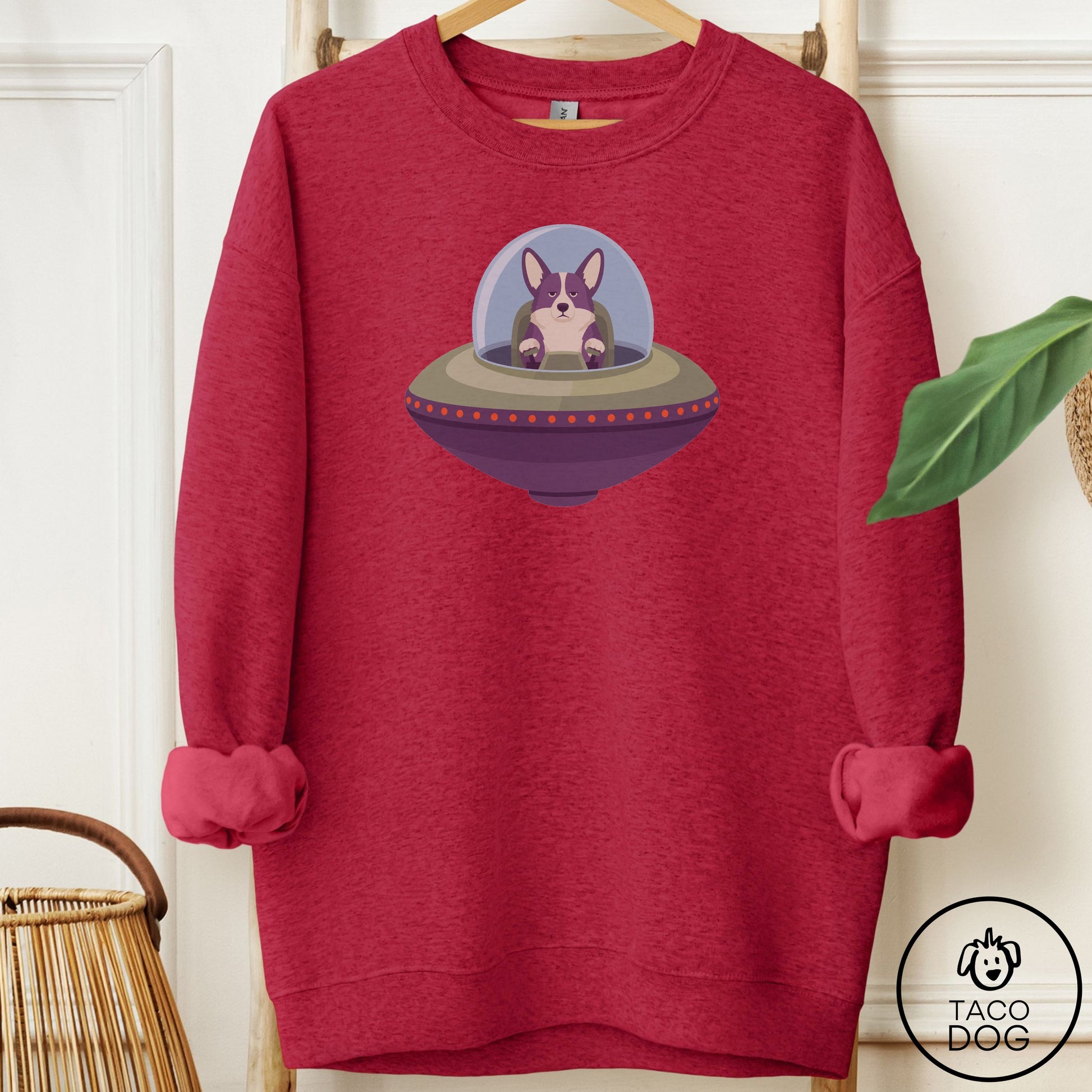 Corgi UFO Commute Sweatshirt Antique Cherry Red Taco-Dog