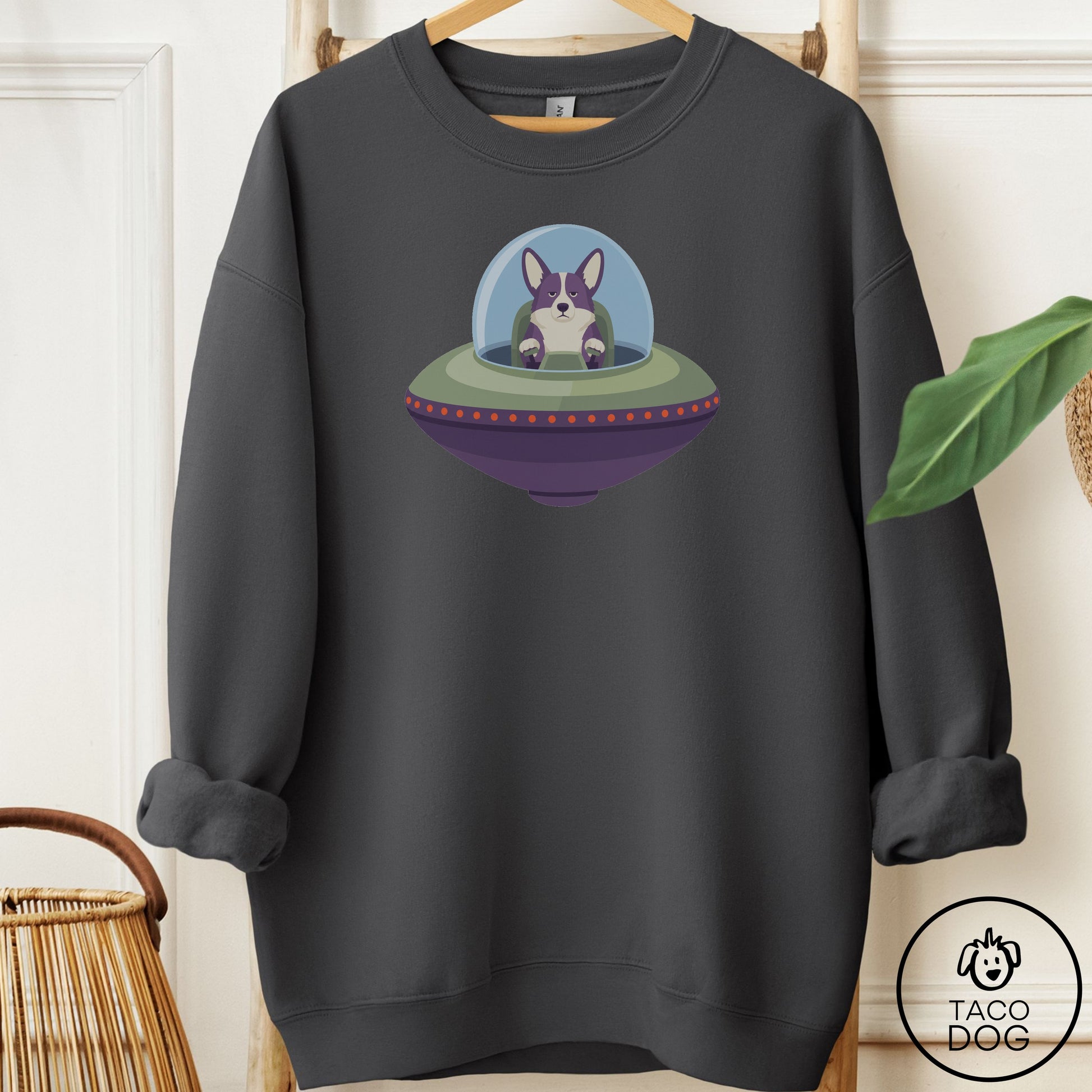 Corgi UFO Commute Sweatshirt Charcoal Taco-Dog