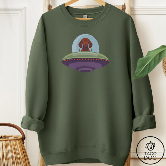Dachshund UFO Commute Sweatshirt Military Green Taco-Dog