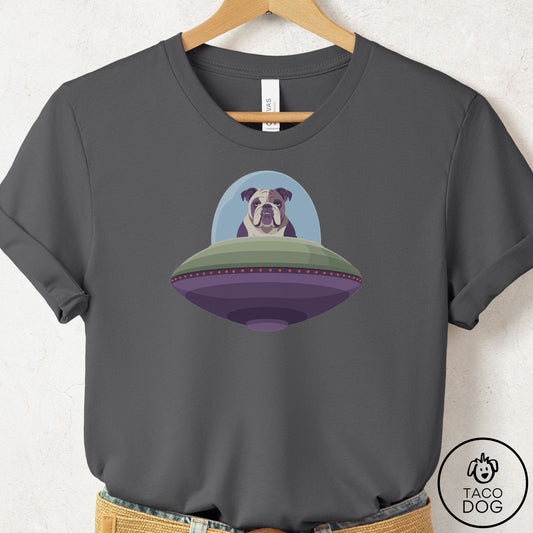 English Bulldog UFO Commute T-Shirt Asphalt Taco-Dog