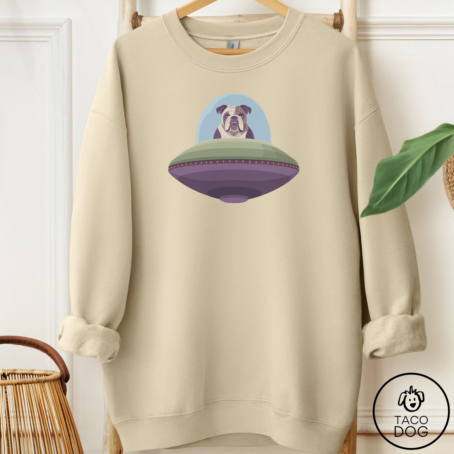 English Bulldog UFO Commute Sweatshirt Sand Taco-Dog