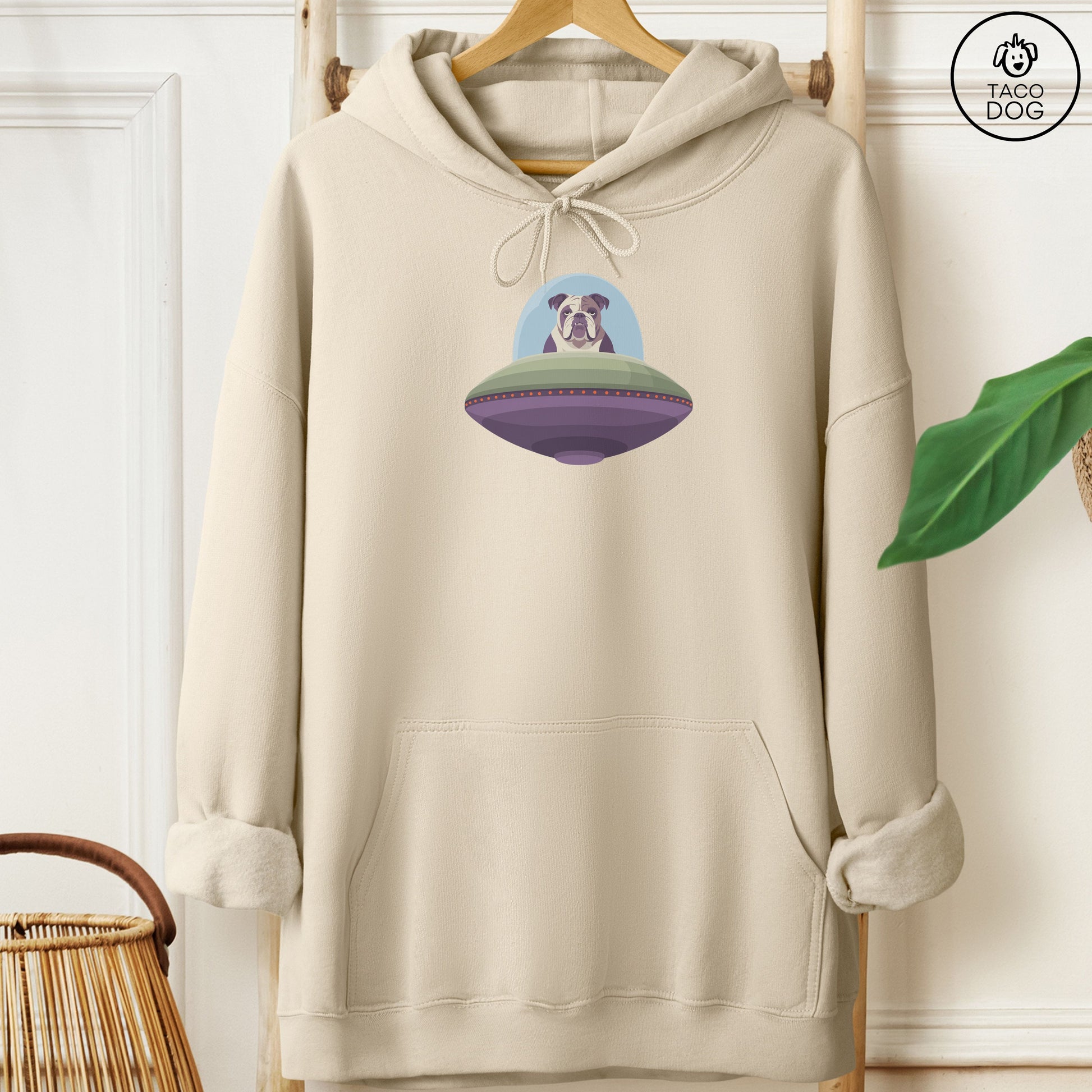 English Bulldog UFO Commute Hoodie Sand Taco-Dog