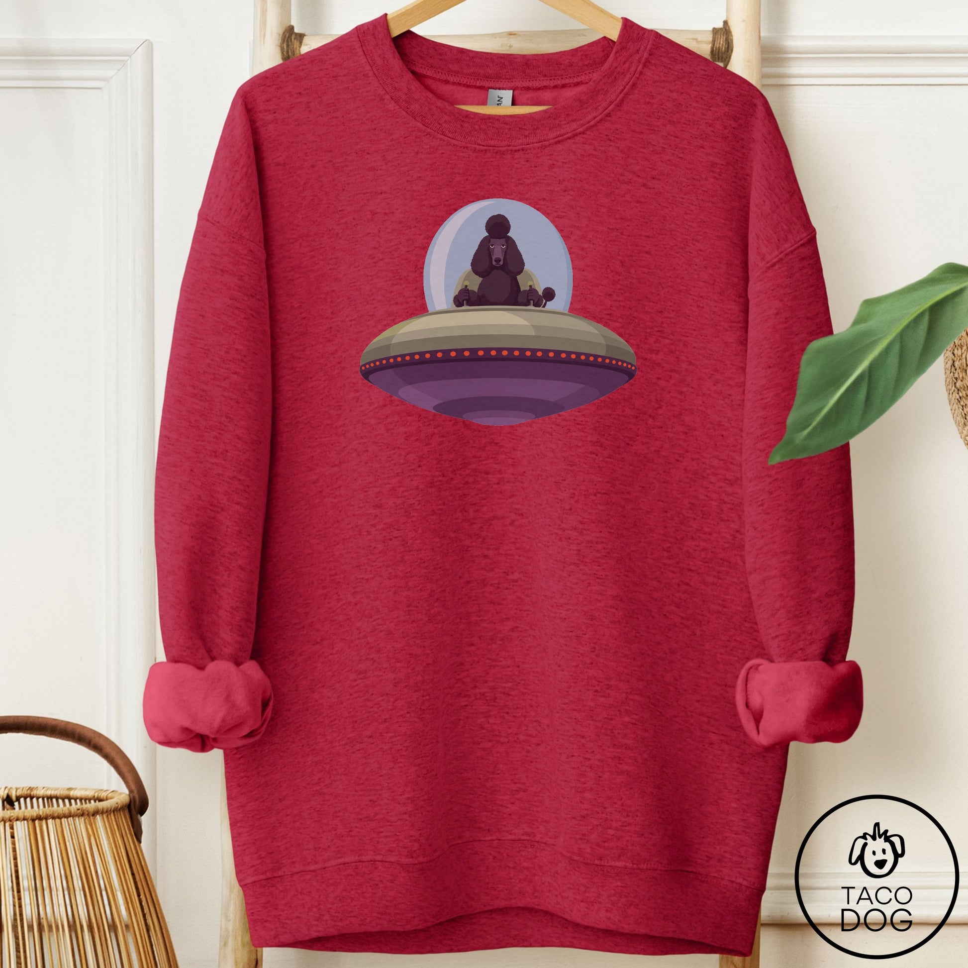 Poodle UFO Commute Sweatshirt Antique Cherry Red Taco-Dog