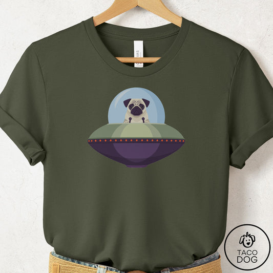 Pug UFO Commute T-Shirt Military Green Taco-Dog