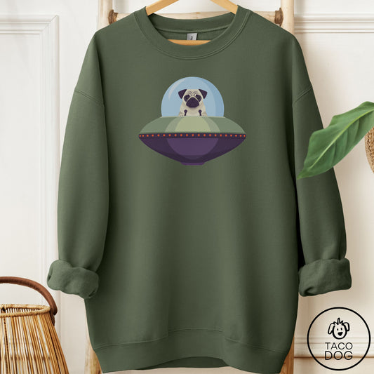 Pug UFO Commute Sweatshirt Military Green Taco-Dog