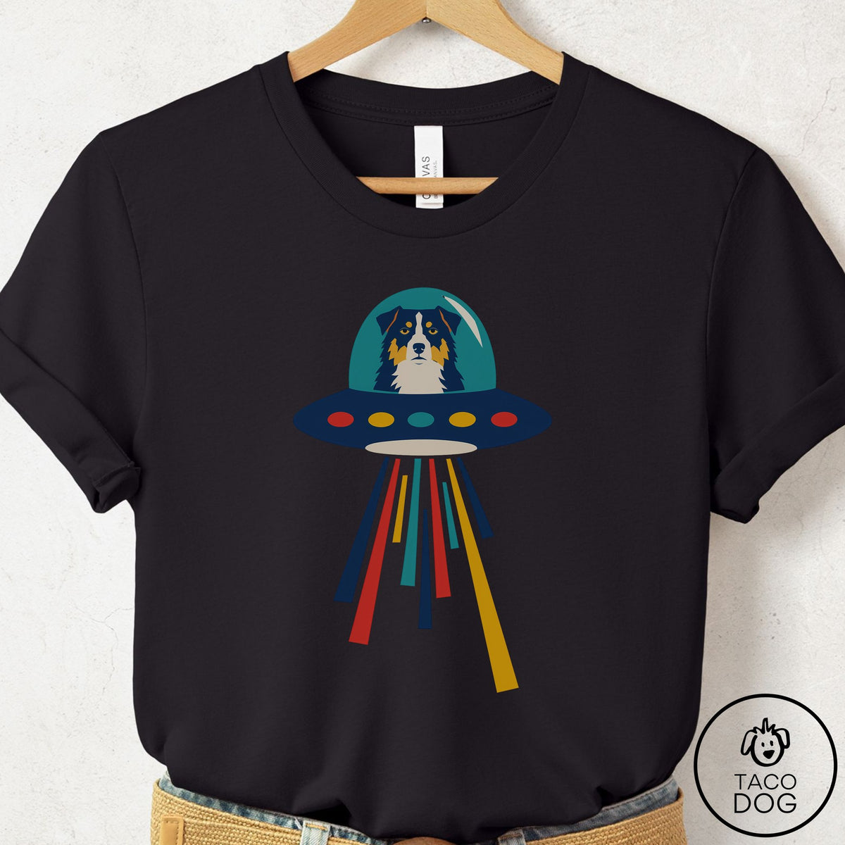 Australian Shepherd UFO Joyride T-Shirt Black Taco-Dog