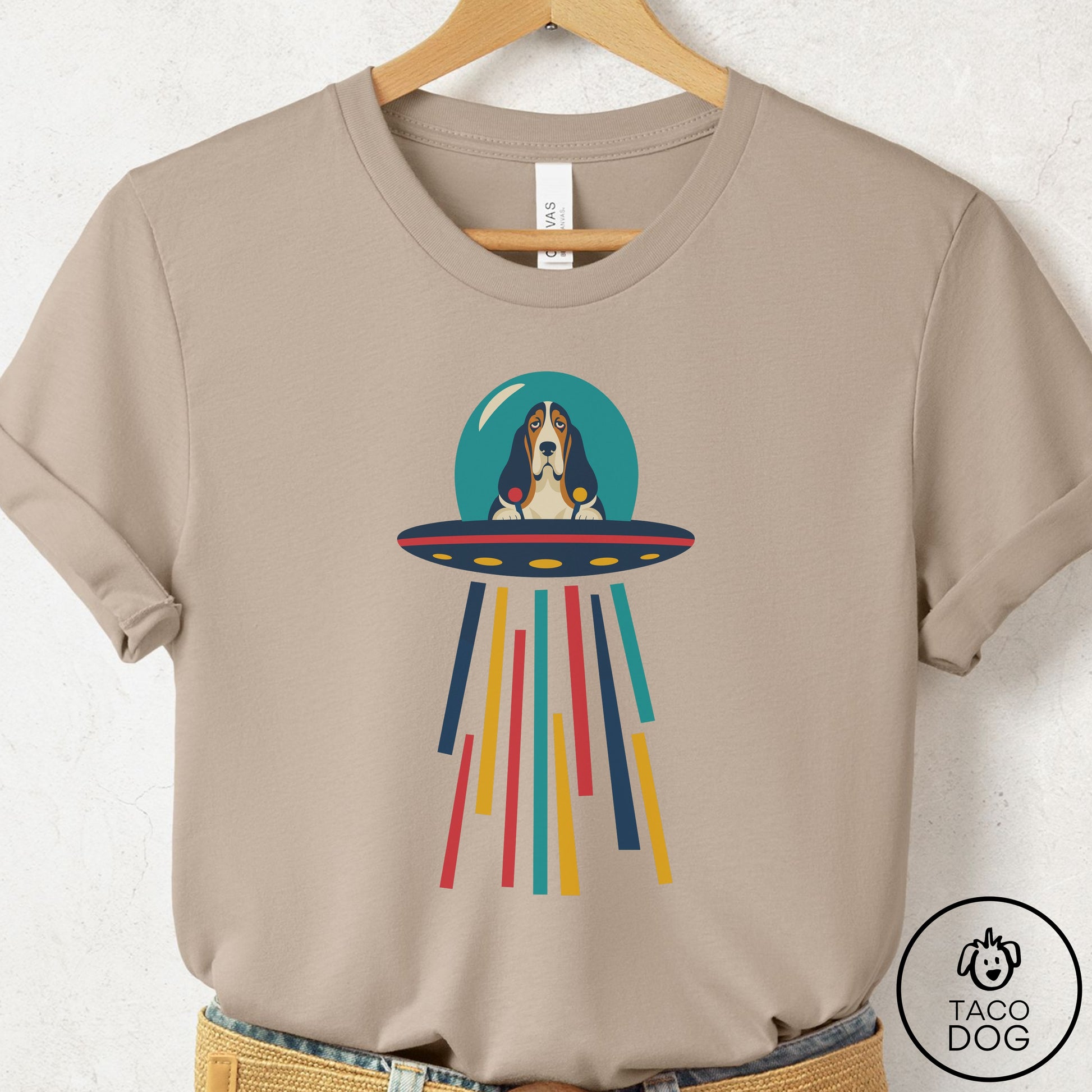 Basset Hound UFO Joyride T-Shirt Tan Taco-Dog