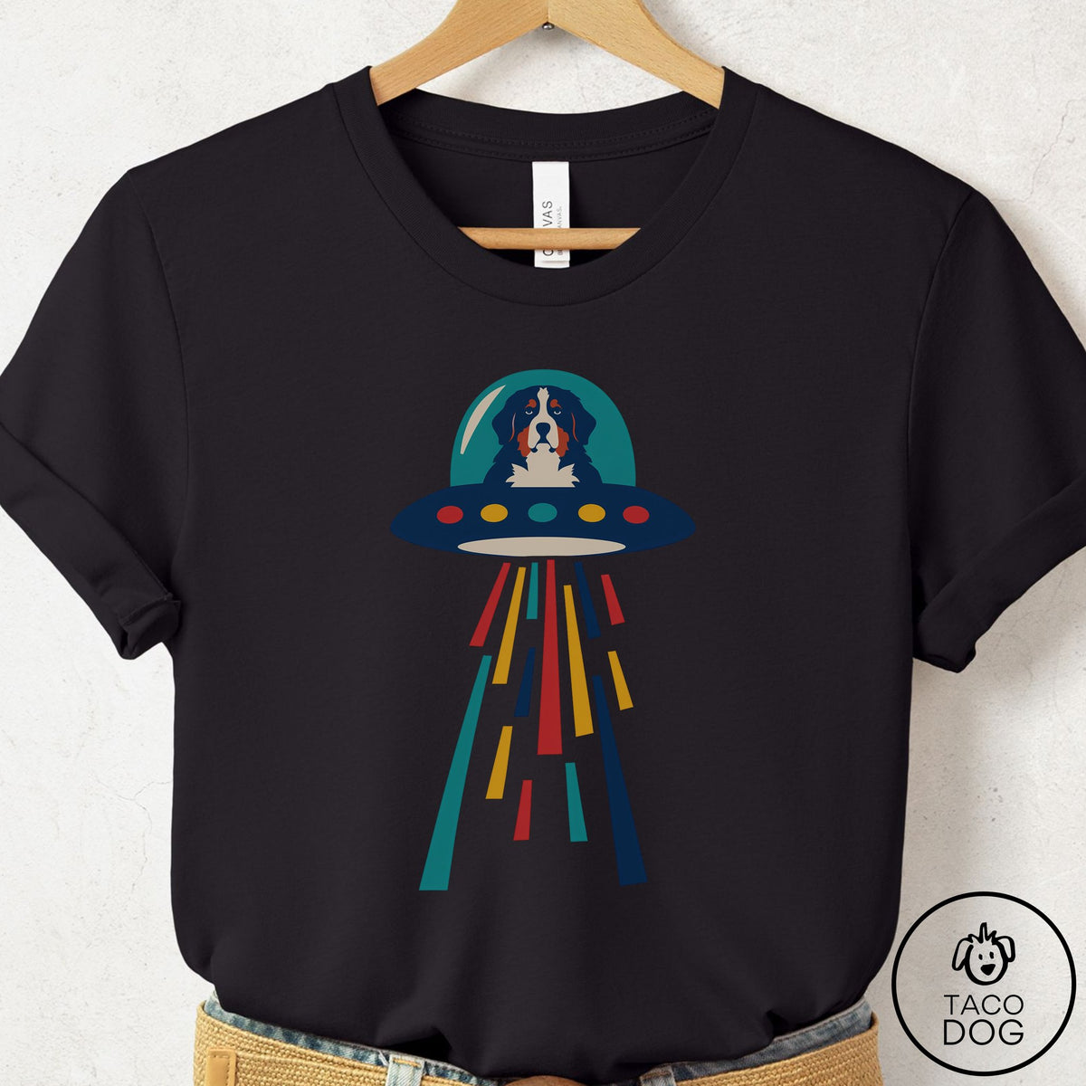 Bernese Mountain Dog UFO Joyride T-Shirt Black Taco-Dog