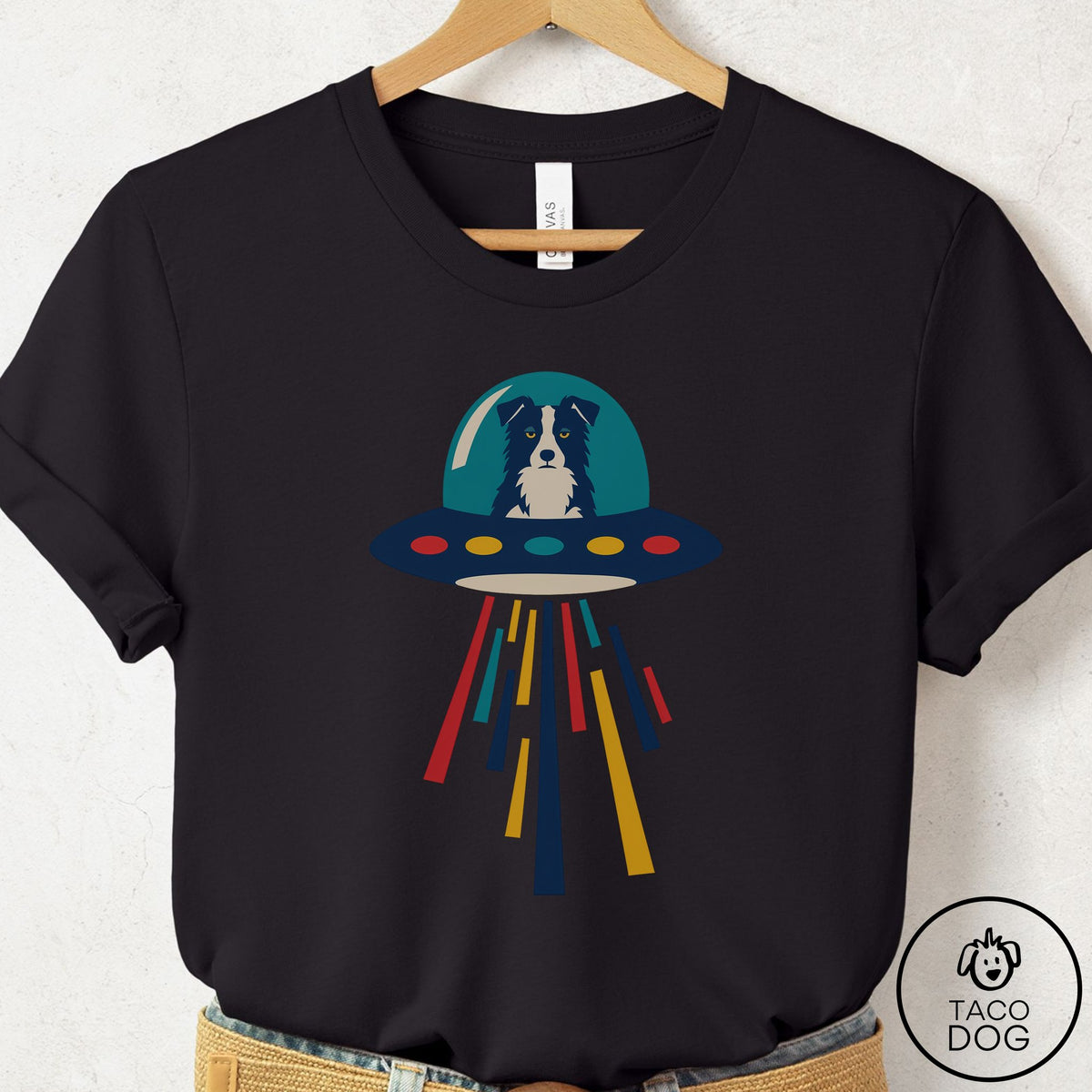 Border Collie UFO Joyride T-Shirt, design close-up