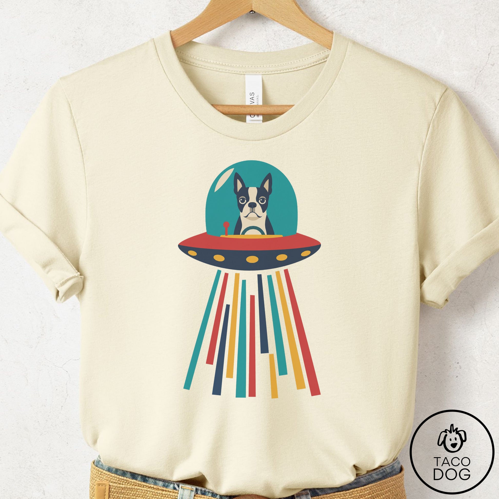 Boston Terrier UFO Joyride T-Shirt Natural Taco-Dog