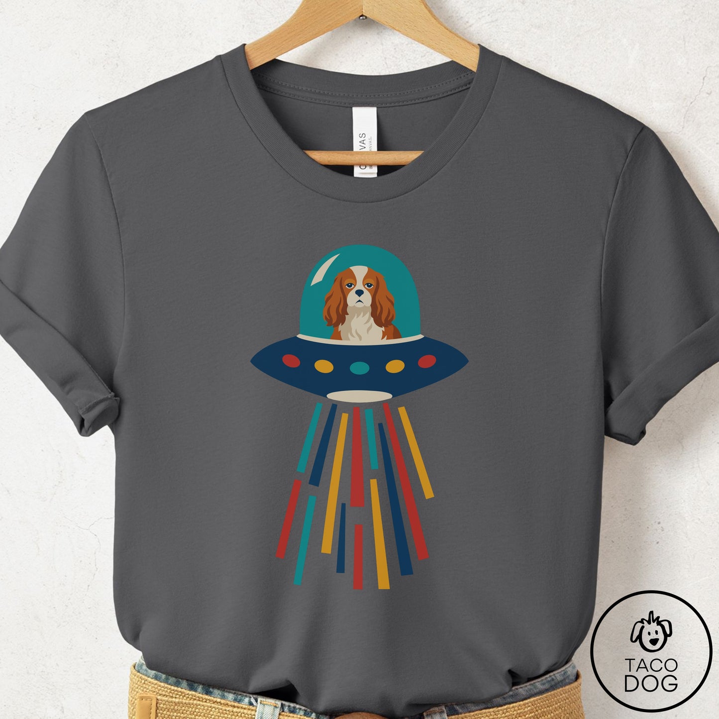 Cavalier King Charles Spaniel UFO Joyride T-Shirt Asphalt Taco-Dog