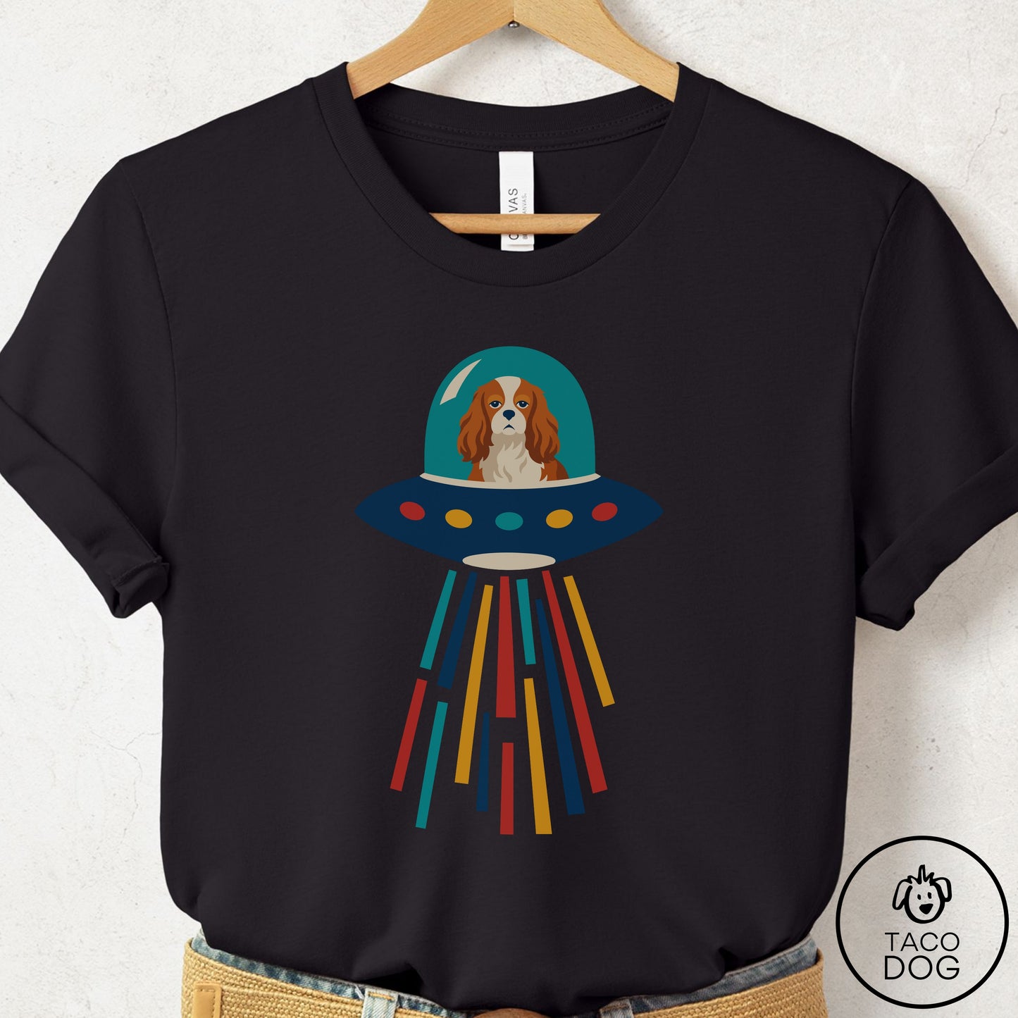 Cavalier King Charles Spaniel UFO Joyride T-Shirt Black Taco-Dog