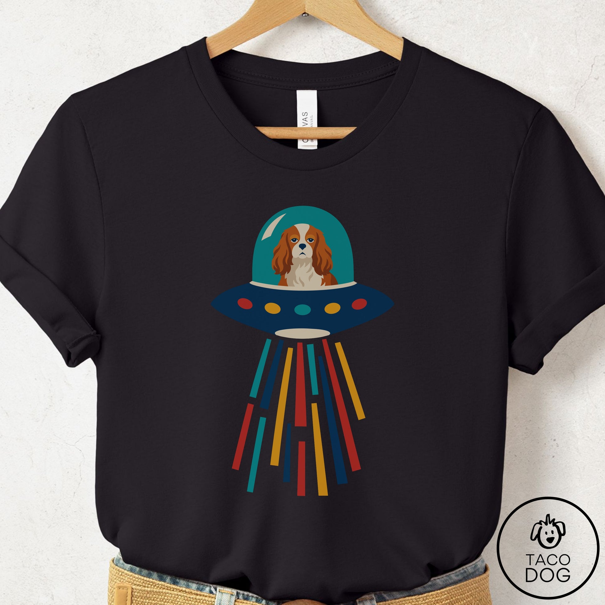 Cavalier King Charles Spaniel UFO Joyride T-Shirt Black Taco-Dog