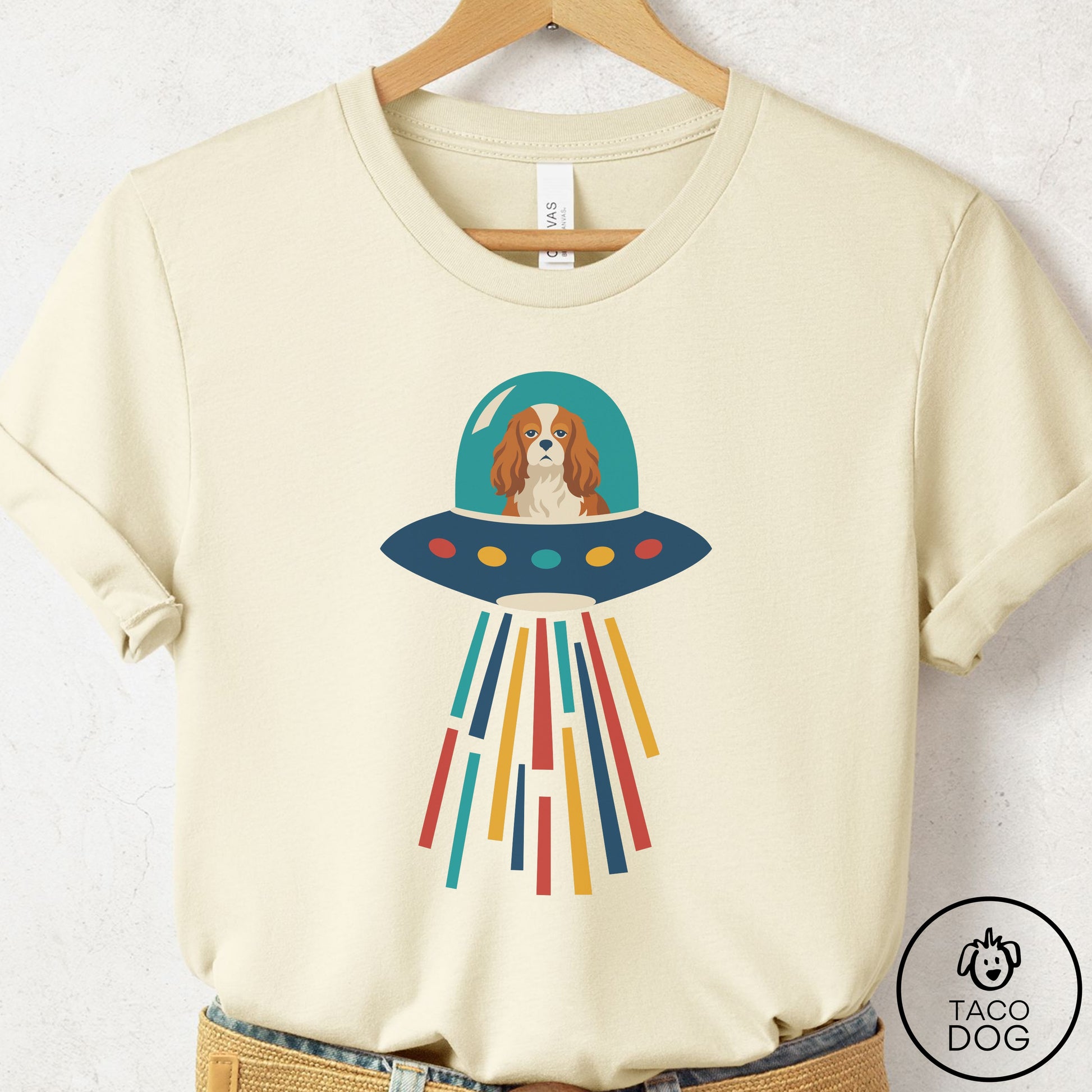 Cavalier King Charles Spaniel UFO Joyride T-Shirt Natural Taco-Dog