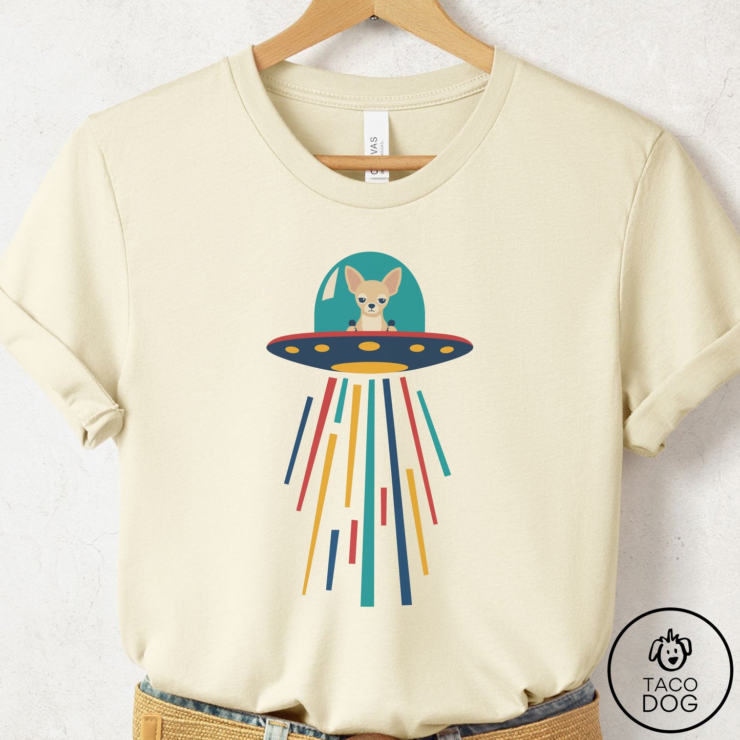 Chihuahua UFO Joyride T-Shirt Natural Taco-Dog
