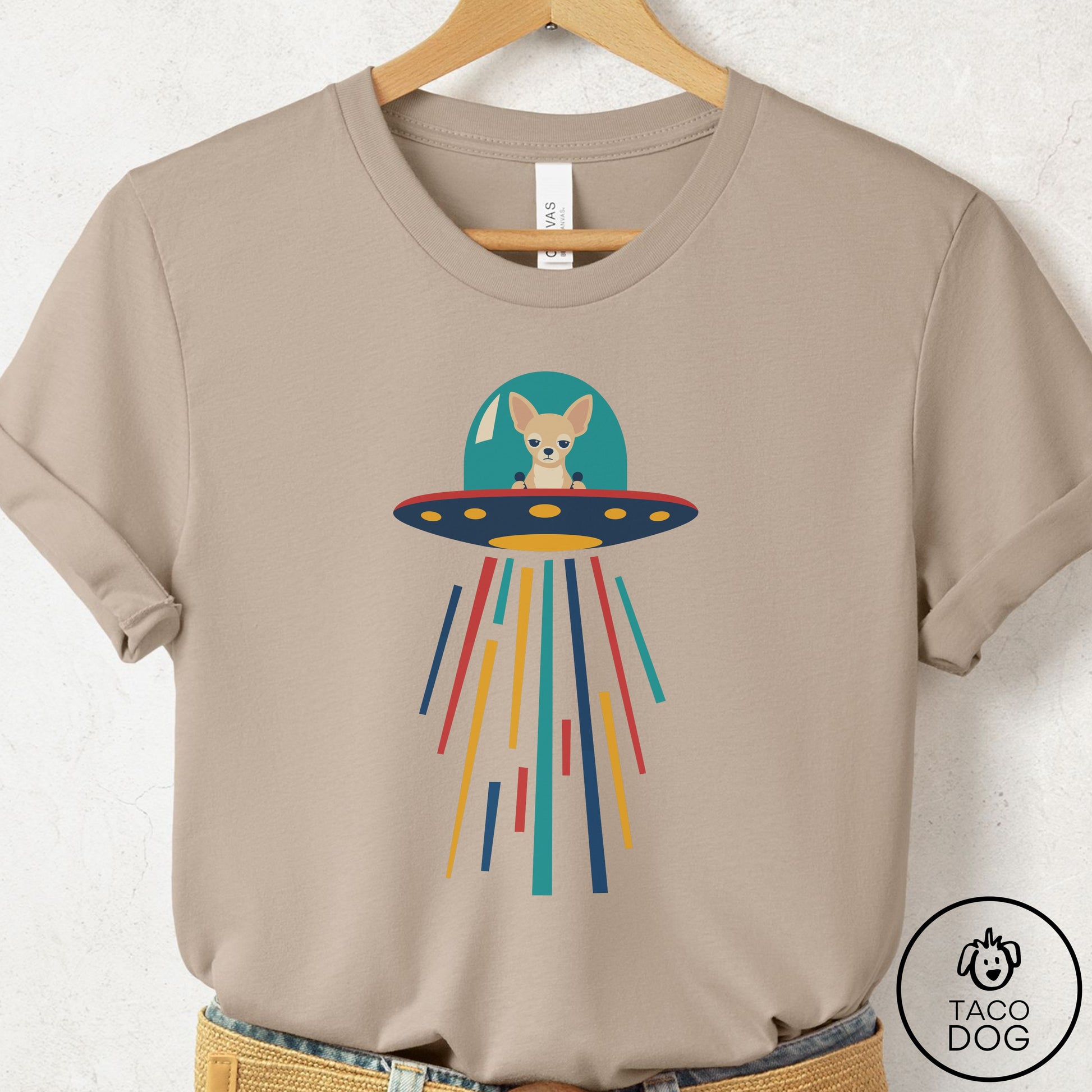Chihuahua UFO Joyride T-Shirt Tan Taco-Dog
