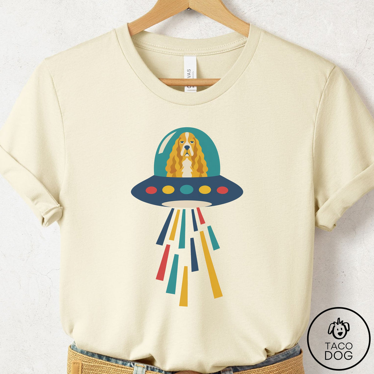 Cocker Spaniel UFO Joyride T-Shirt Natural Taco-Dog