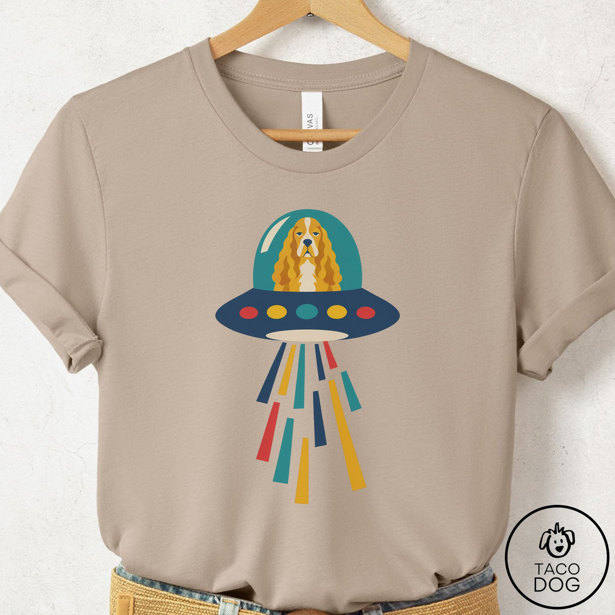 Cocker Spaniel UFO Joyride T-Shirt Tan Taco-Dog