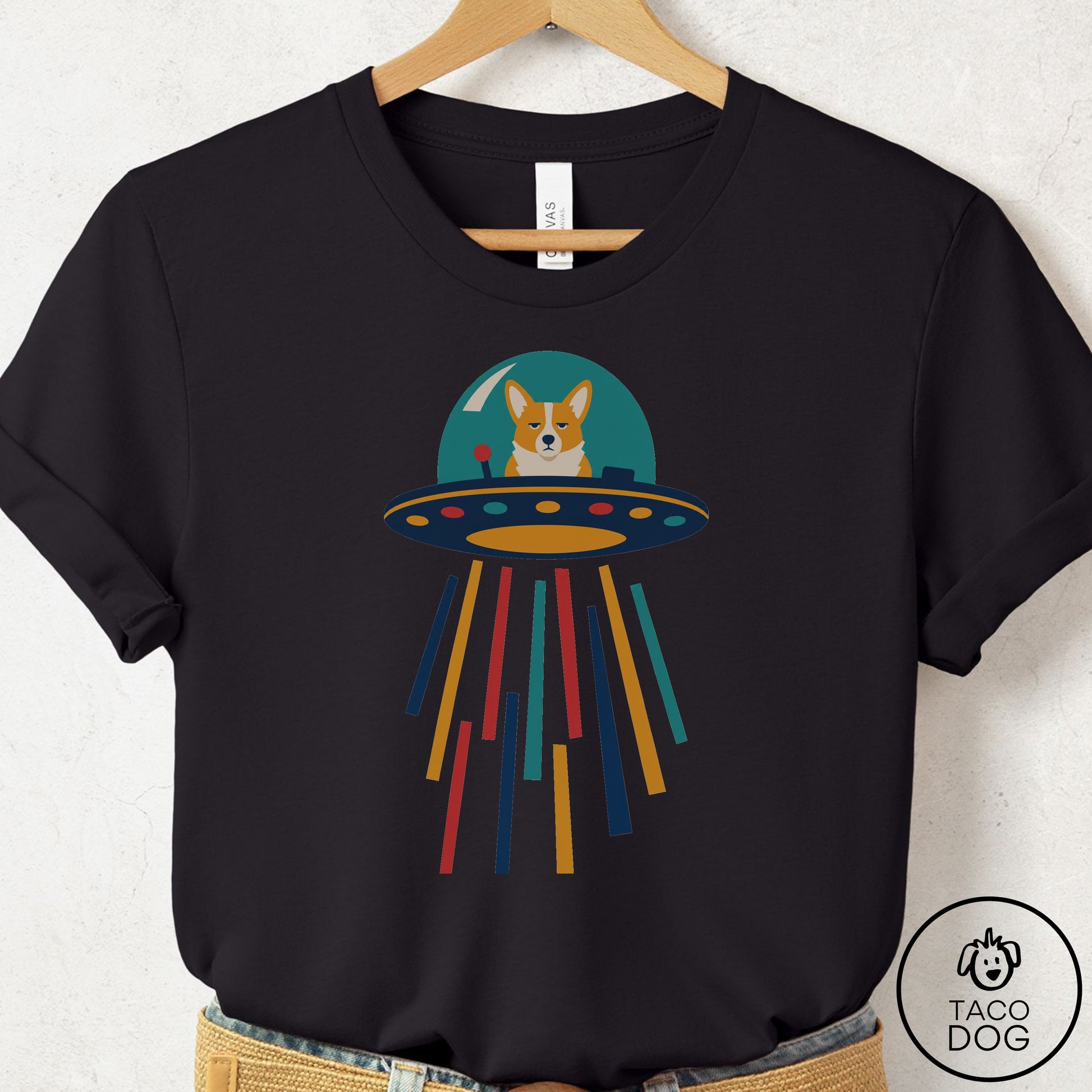 Corgi UFO Joyride T-Shirt Black Taco-Dog
