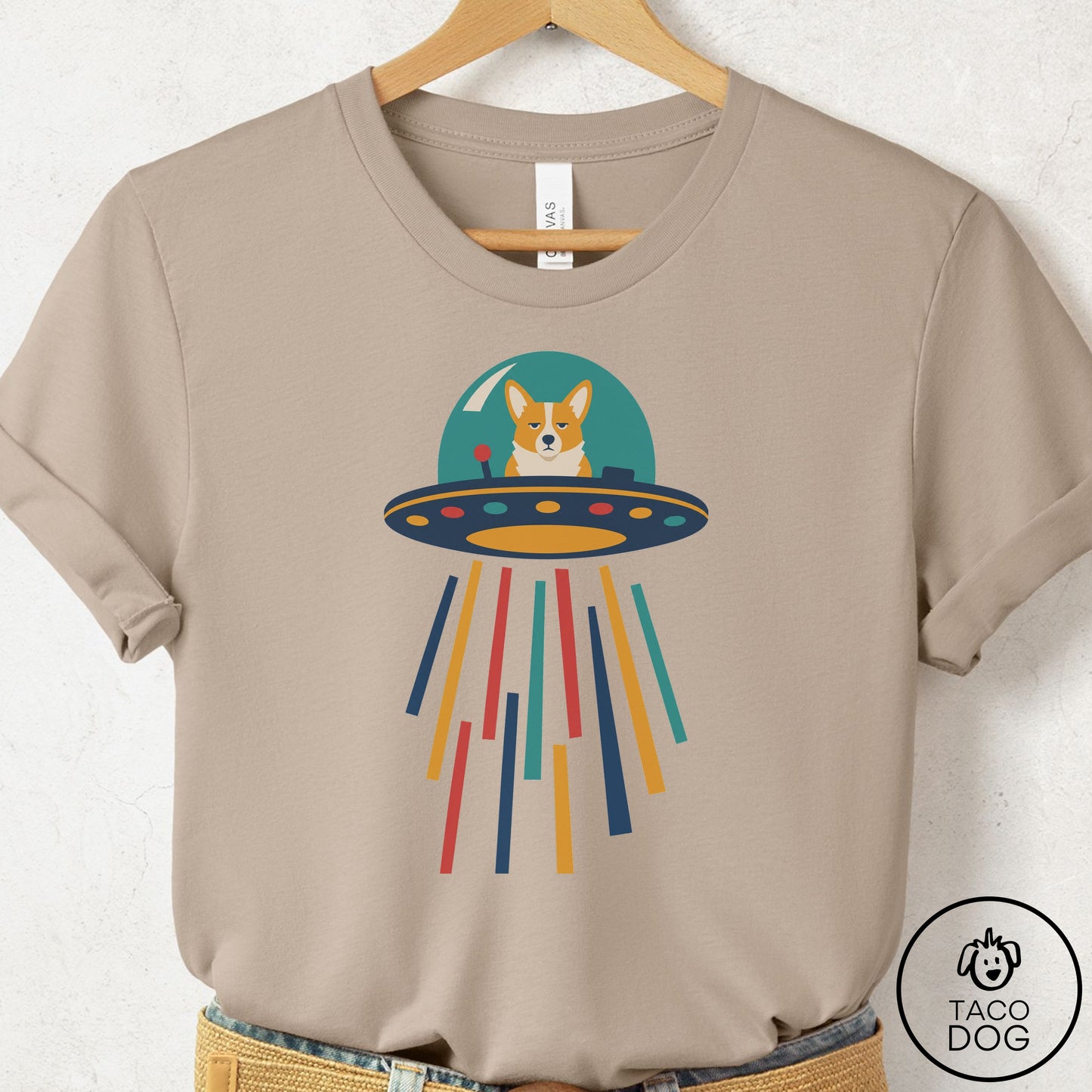 Corgi UFO Joyride T-Shirt Tan Taco-Dog