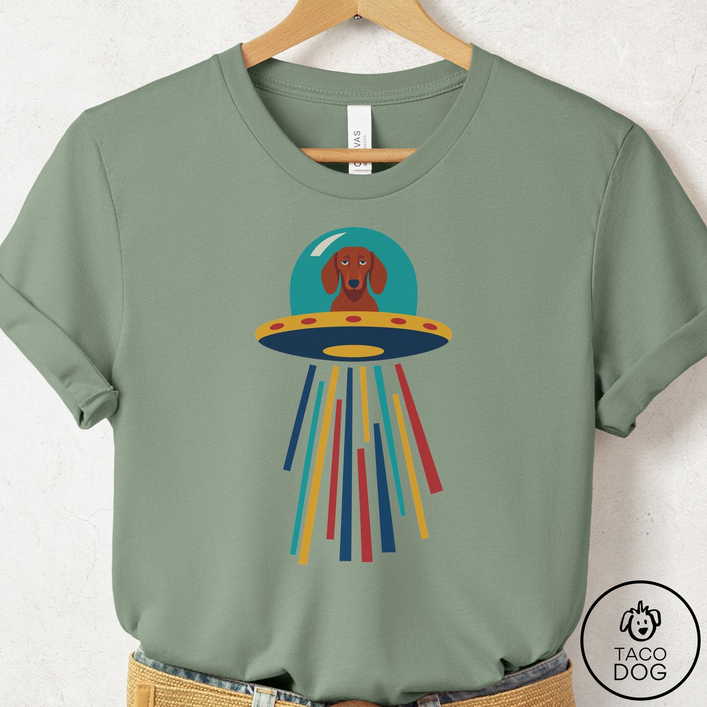 Dachshund UFO Joyride T-Shirt Sage Taco-Dog