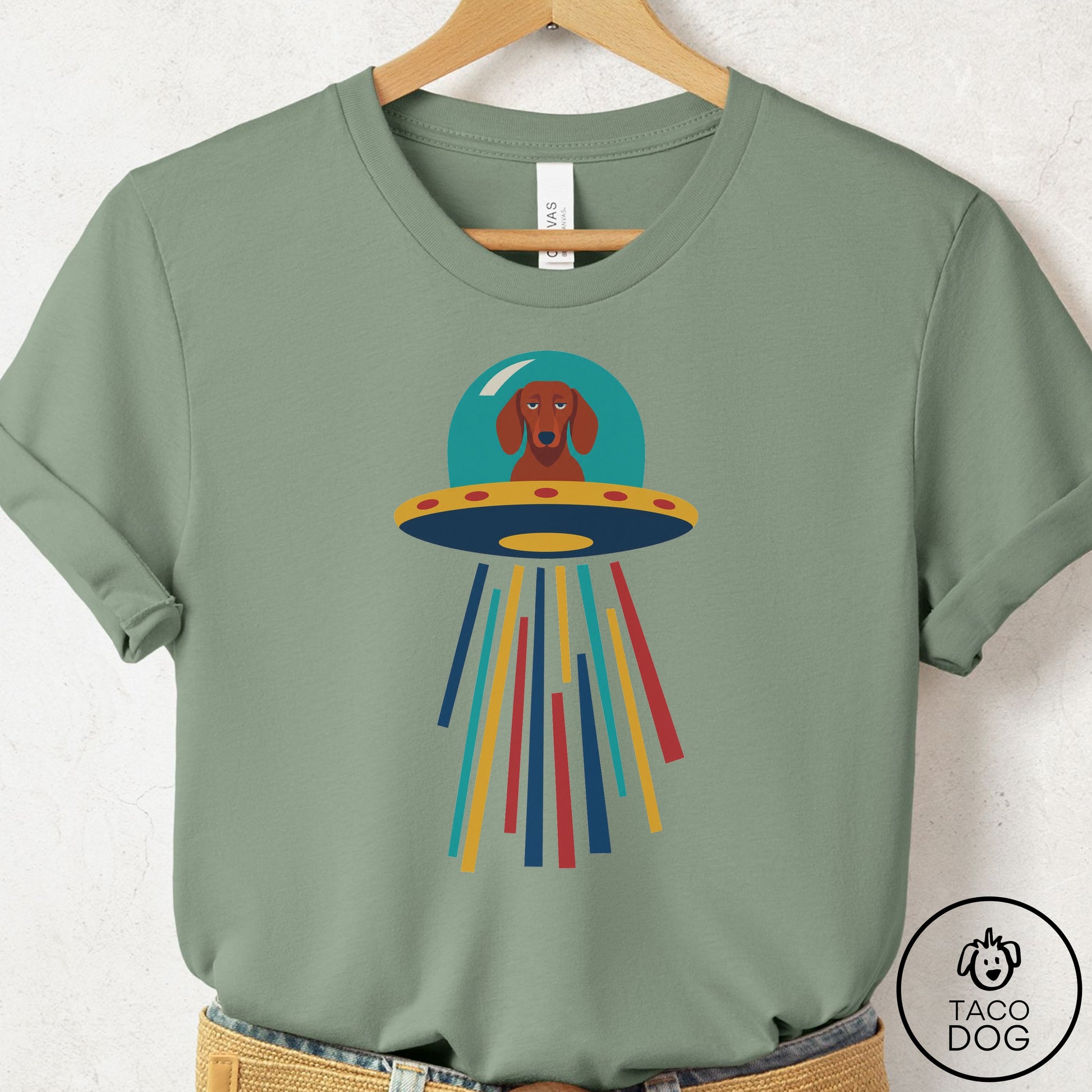 Dachshund UFO Joyride T-Shirt Sage Taco-Dog