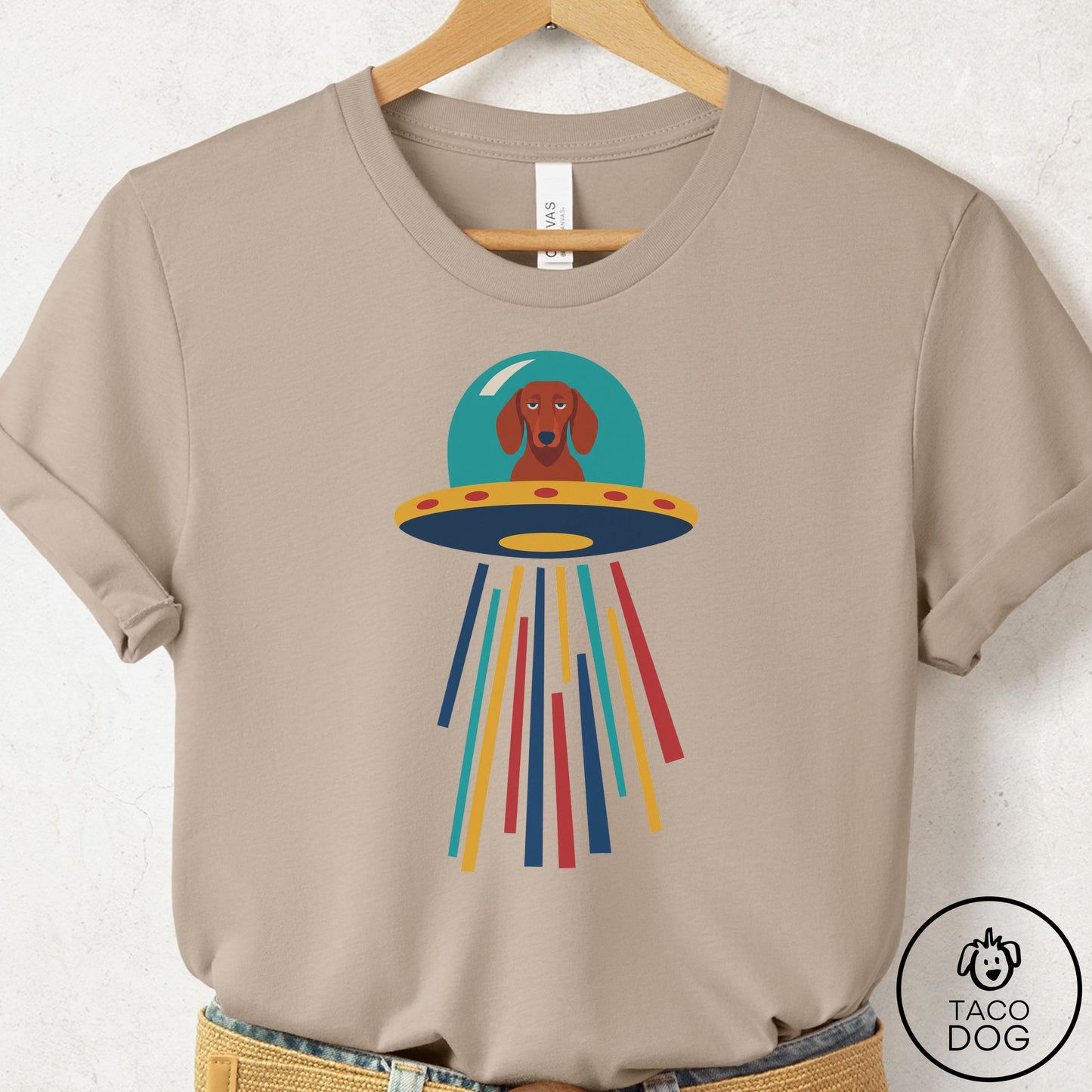 Dachshund UFO Joyride T-Shirt Tan Taco-Dog