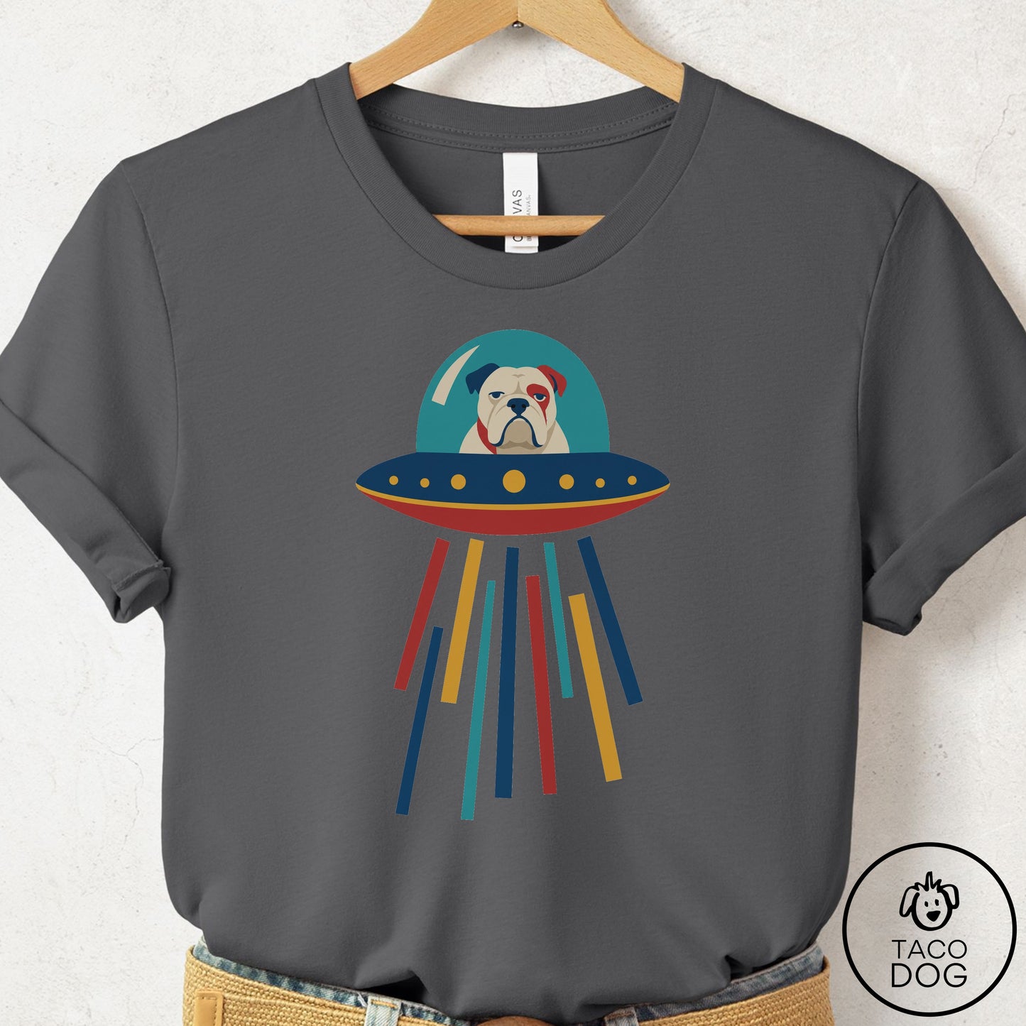 English Bulldog UFO Joyride T-Shirt Asphalt Taco-Dog