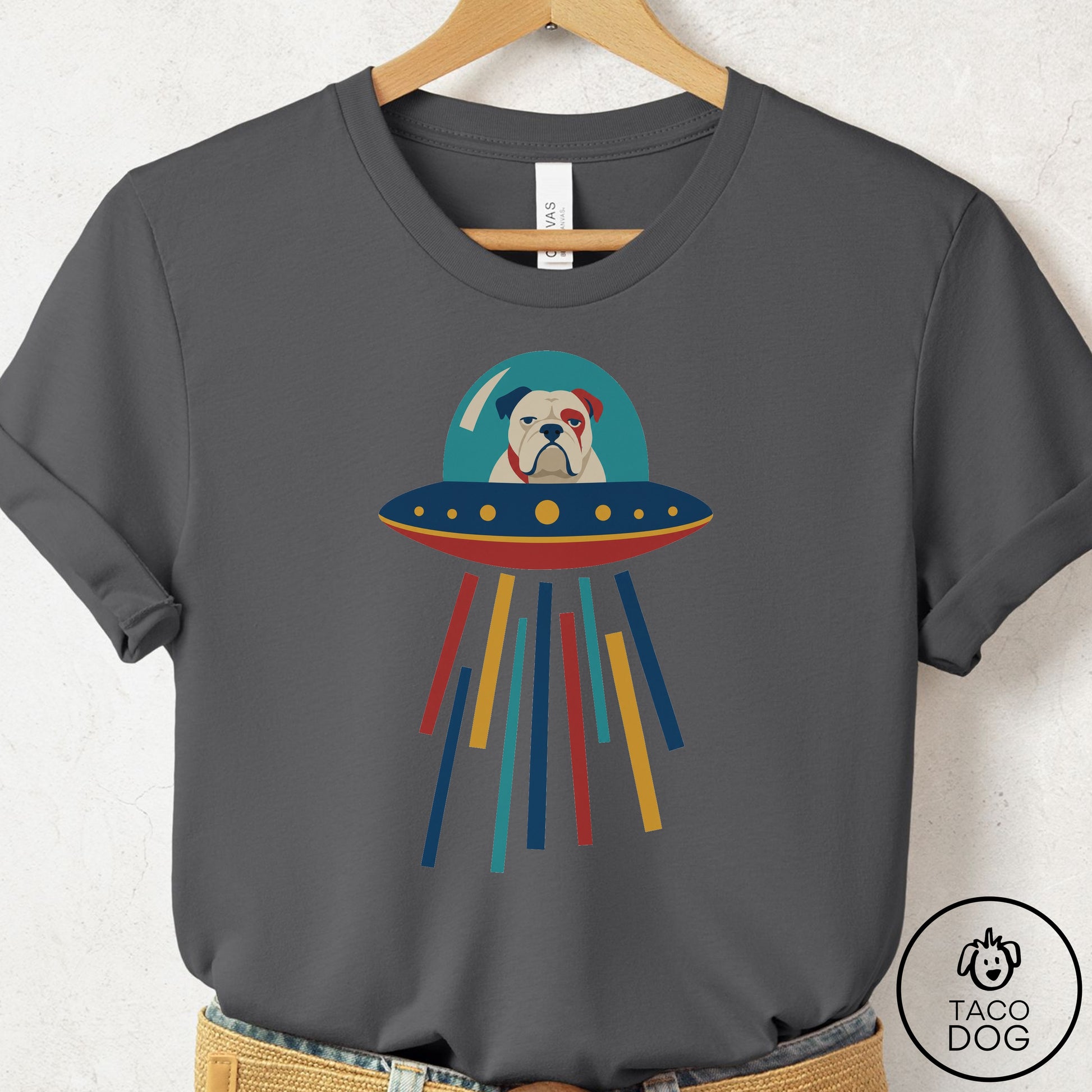 English Bulldog UFO Joyride T-Shirt Asphalt Taco-Dog