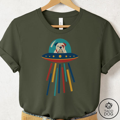 English Bulldog UFO Joyride T-Shirt Military Green Taco-Dog