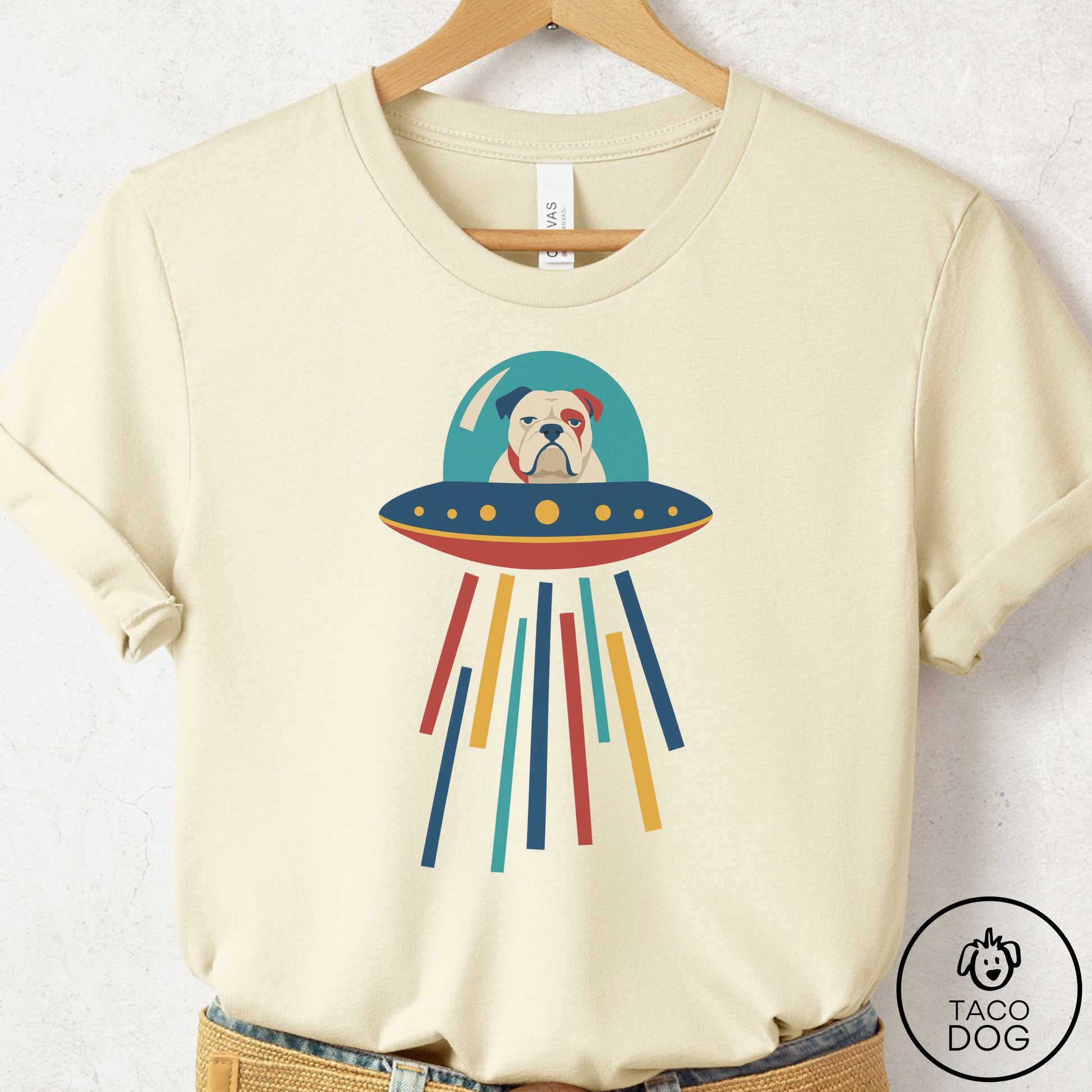 English Bulldog UFO Joyride T-Shirt Natural Taco-Dog