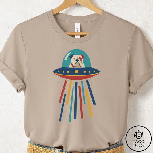 English Bulldog UFO Joyride T-Shirt Tan Taco-Dog
