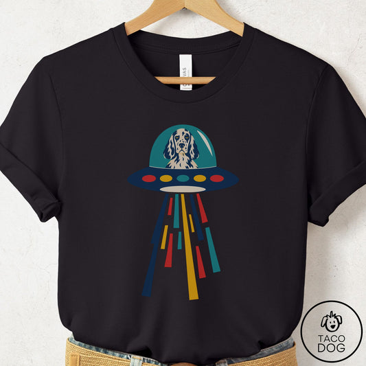 English Setter UFO Joyride T-Shirt Black Taco-Dog