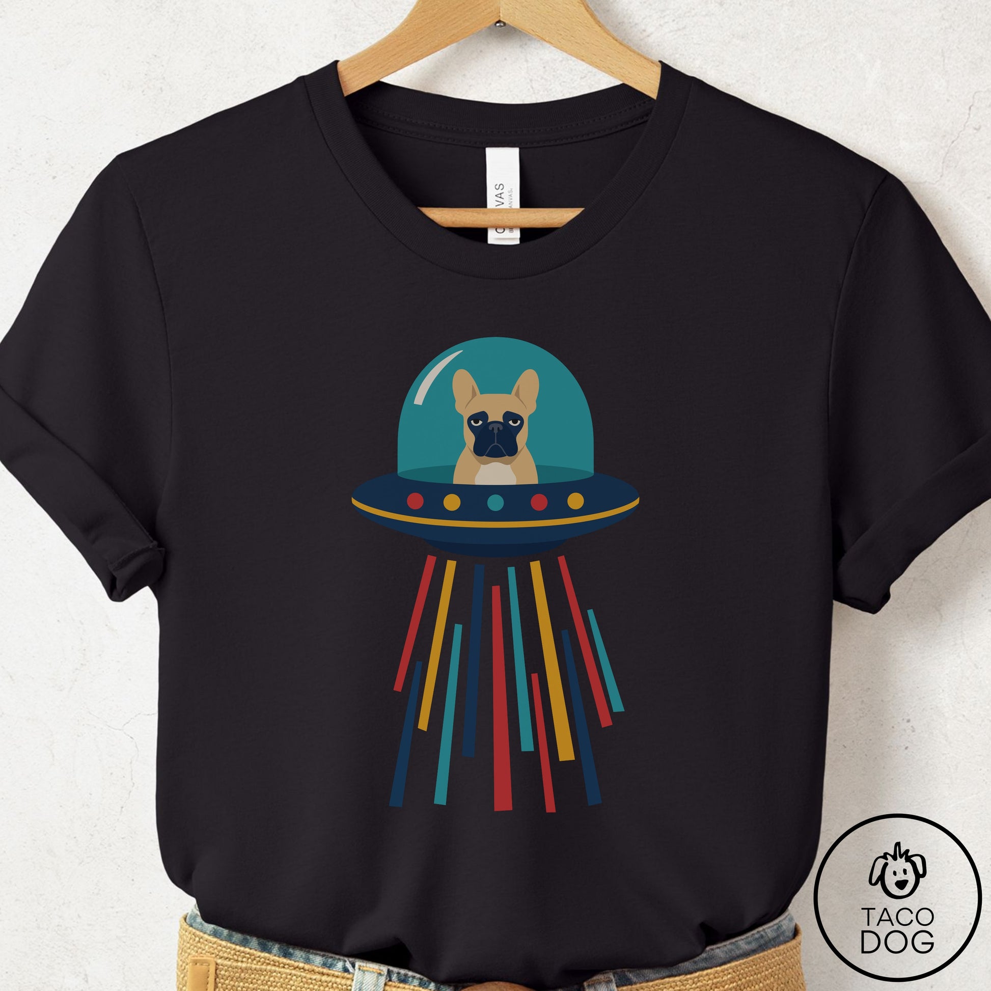French Bulldog Frenchie UFO Joyride T-Shirt Black Taco-Dog