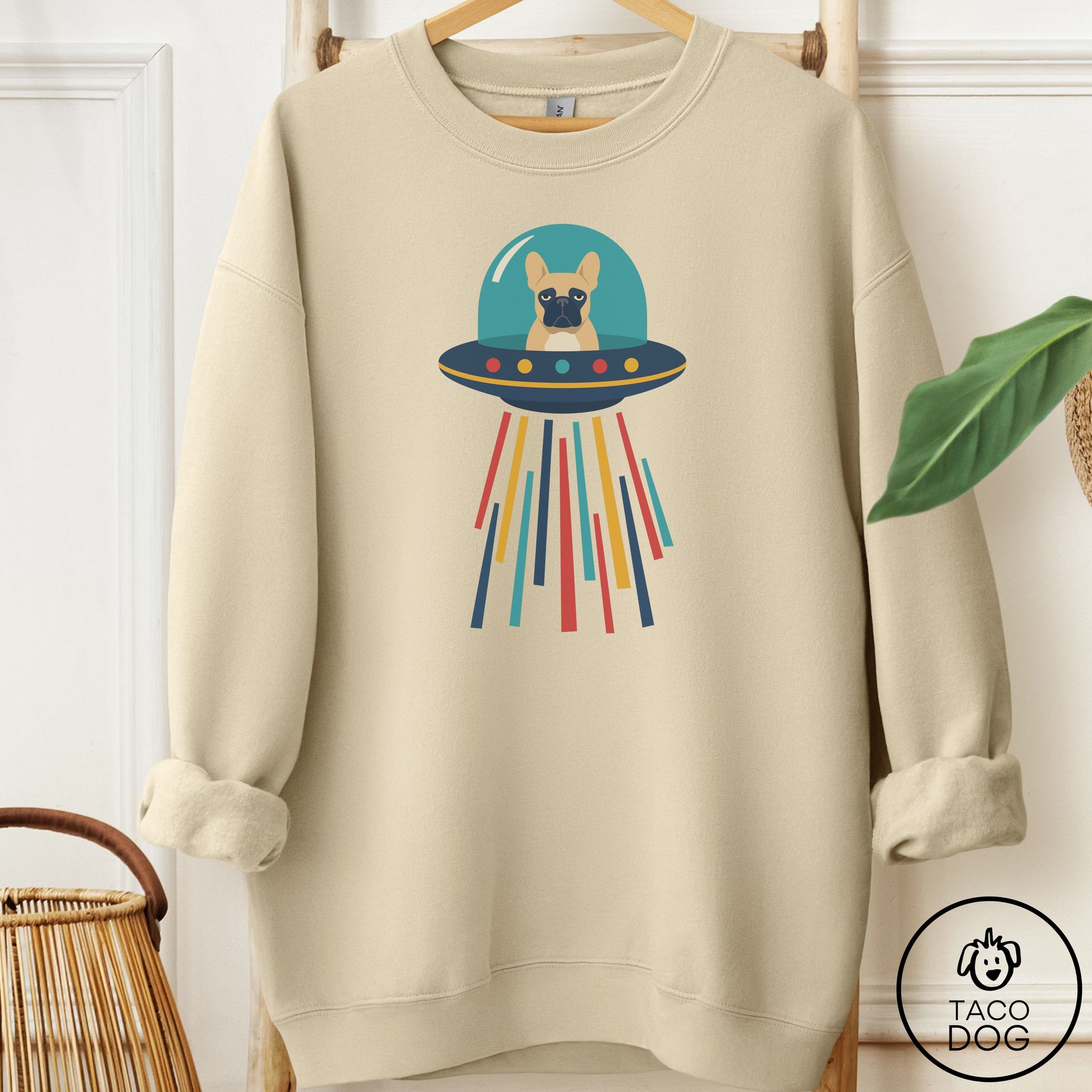 French Bulldog Frenchie UFO Joyride Sweatshirt Sand Taco-Dog