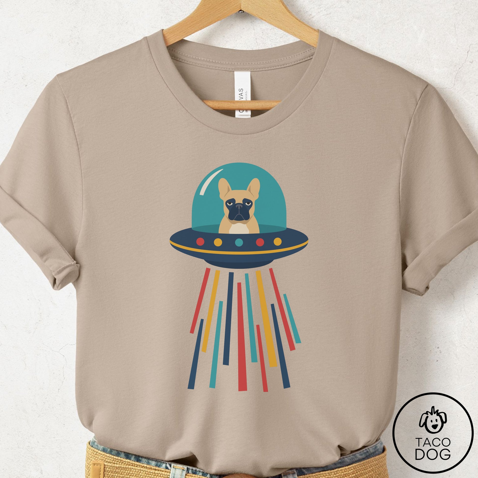 French Bulldog Frenchie UFO Joyride T-Shirt Tan Taco-Dog