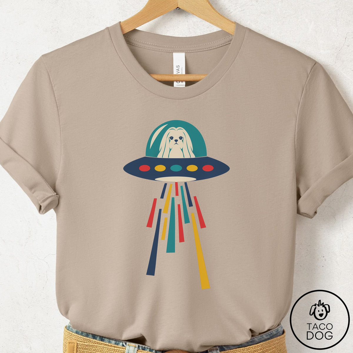 Maltese UFO Joyride T-Shirt Tan Taco-Dog