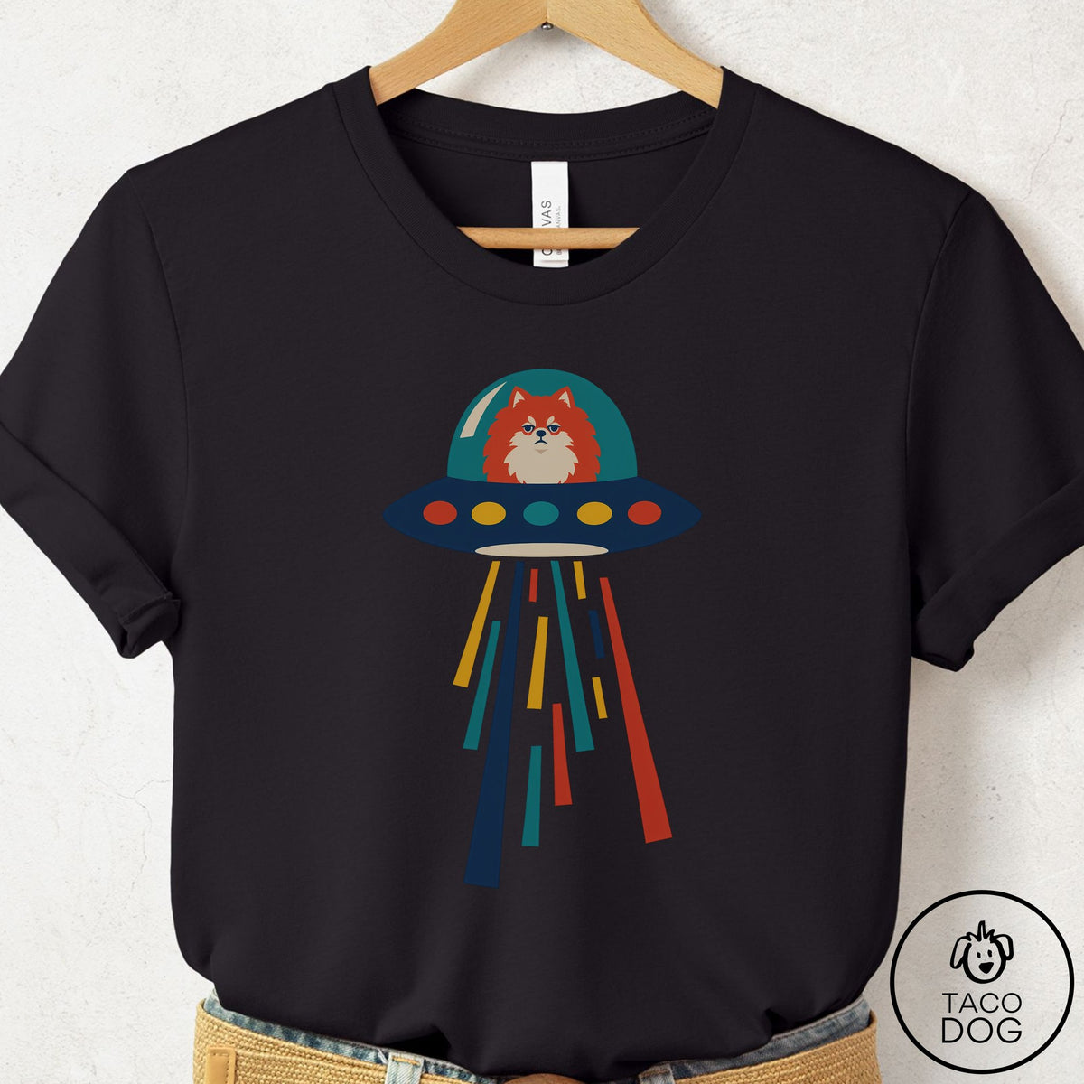 Pomeranian UFO Joyride T-Shirt Black Taco-Dog