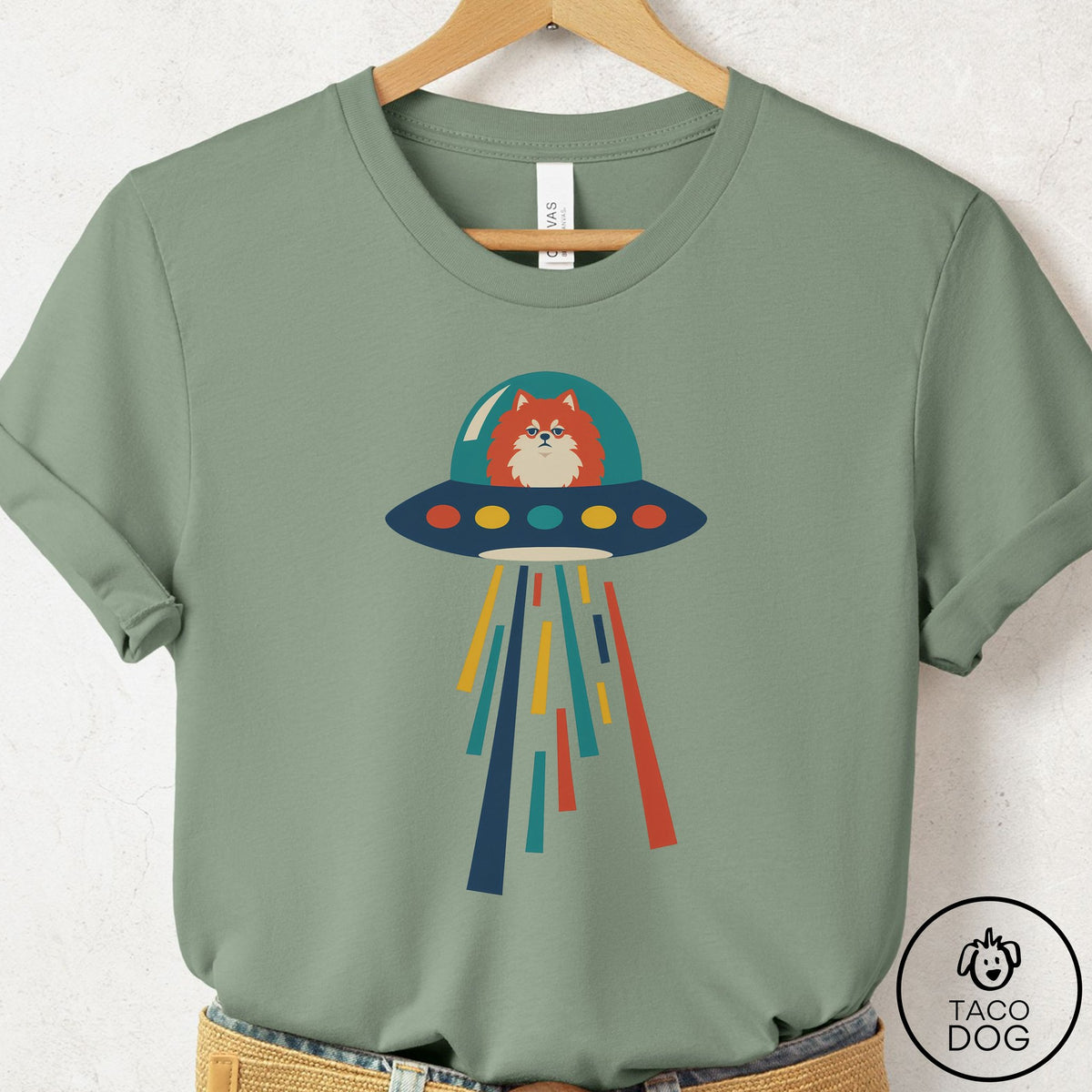 Pomeranian UFO Joyride T-Shirt Sage Taco-Dog