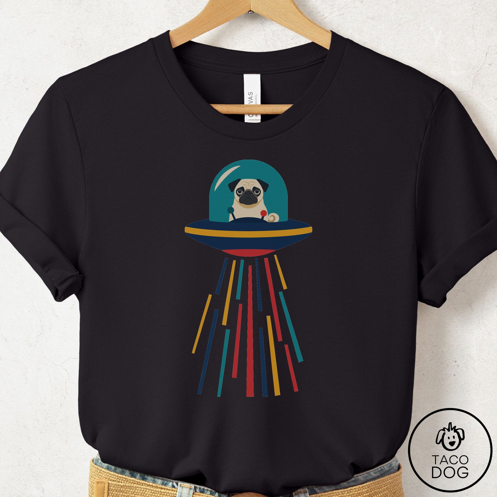 Pug UFO Joyride T-Shirt Black Taco-Dog